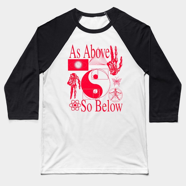 As Above So Below - Red Psychedelic Sacred Geometry Yin & Yang Very Cool Baseball T-Shirt by blueversion